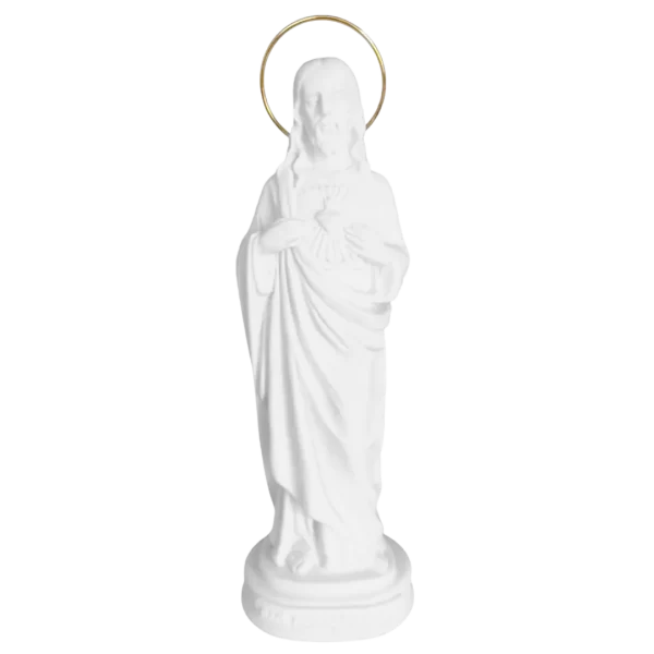 Sagrado Coração de Jesus - Pó de Mármore - 20cm - com resplendor banhado a ouro