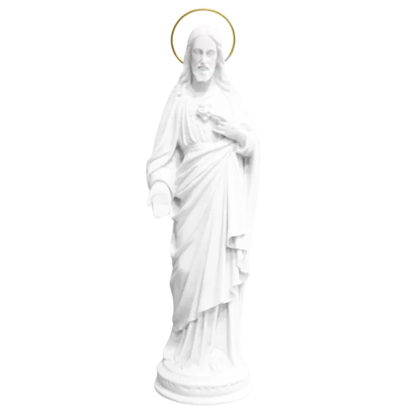 Sagrado Coração de Jesus - Pó de Mármore - 30cm - com resplendor banhado a ouro