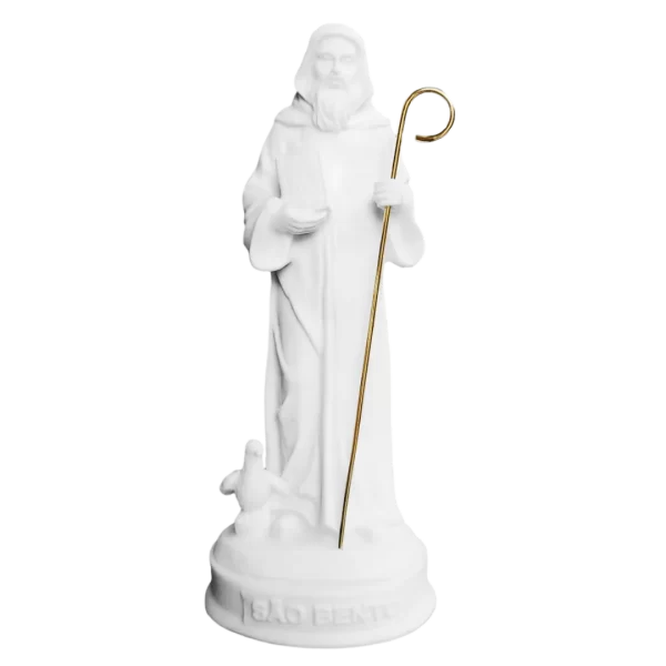 São Bento  - Pó de Mármore - 13cm - com Cajado banhado a ouro