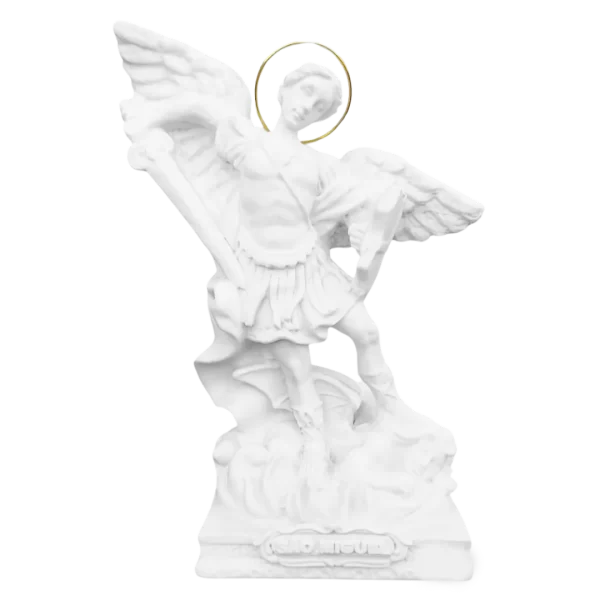 São Miguel Arcanjo - Pó de Mármore - 15cm - com resplendor banhado a ouro
