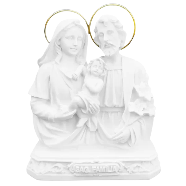 Busto Sagrada Familia - Pó de Mármore - 14cm - com resplendor banhado a ouro