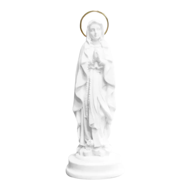 N.Sra de Lourdes - Pó de Mármore - 12cm - com resplendor banhado a ouro
