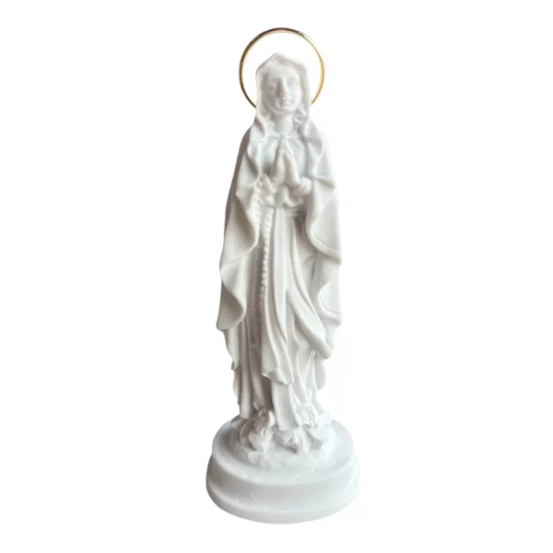 N.Sra de Lourdes - Pó de Mármore - 12cm - com resplendor banhado a ouro