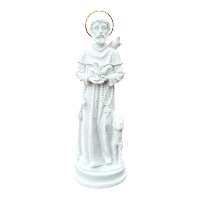 São Francisco - Pó de Mármore - 12cm - com resplendor banhado a ouro