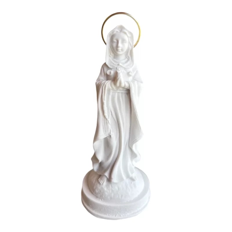 N.Sra da Rosa Mistica - Pó de Mármore - 12cm - com resplendor banhado a ouro