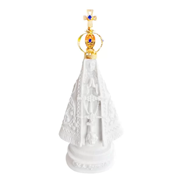 Aparecida Bandeira  - Pó de Mármore - 12cm - com coroa banhado a ouro