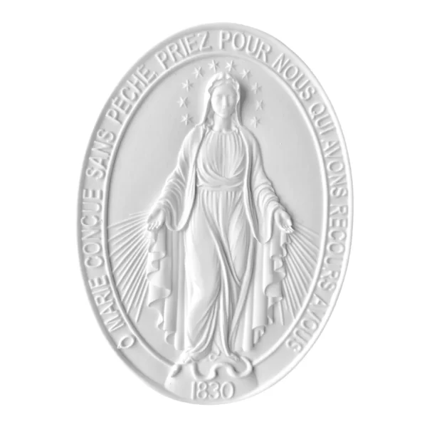 Medalha N.Sra das Graças - frente - Pó de Mármore - 15,5Cx11,5L