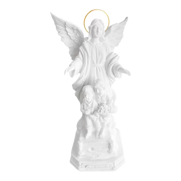 Anjo da Guarda - Pó de Mármore - 19cm - com resplendor banhado a ouro