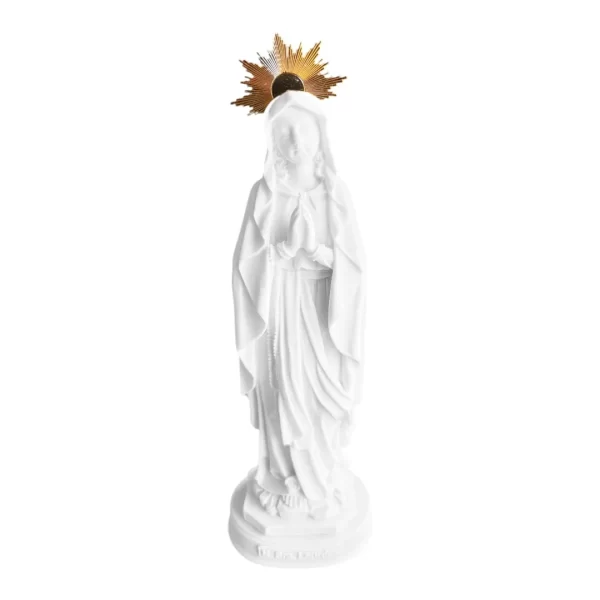 N.Sra de Lourdes - Pó de Mármore - 20cm - com resplendor inteiro banhado a ouro