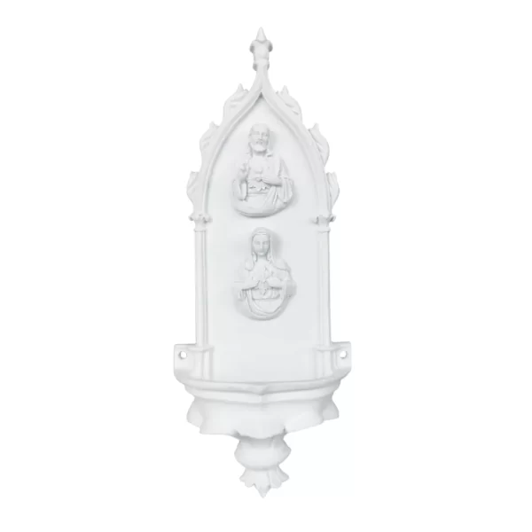 Pia Água Benta Colonial com Sagrado C de Jesus e Maria - Pó de Mármore