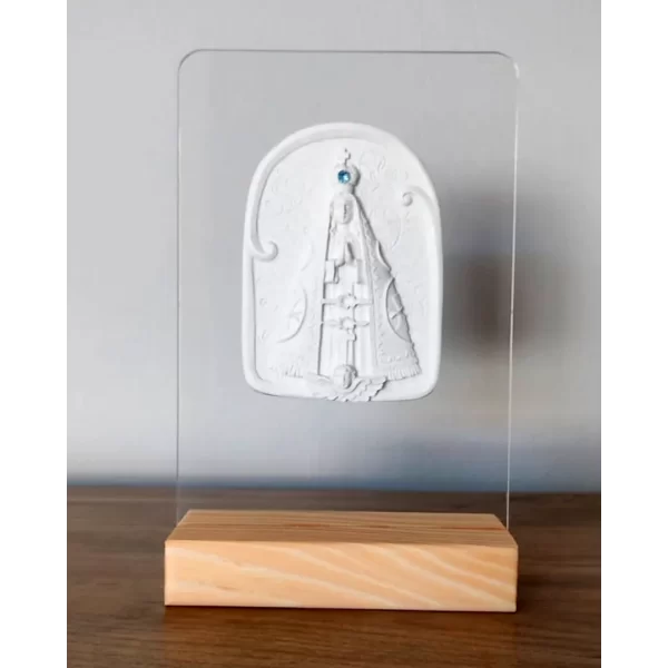 Acrilico com Placa de Nossa Senhora Aparecida 16x10cm - Pó de Mármore - 16x10cm