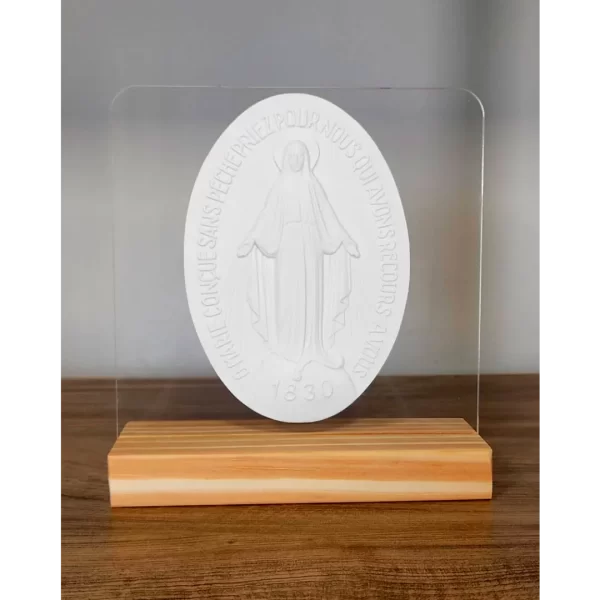 Acrilico com Placa de Nossa Senhora das Graças  - Pó de Mármore - 16x15cm