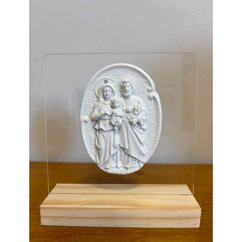 Acrilico com Medalha Sagrada Familia - Pó de Mármore - 16x15cm