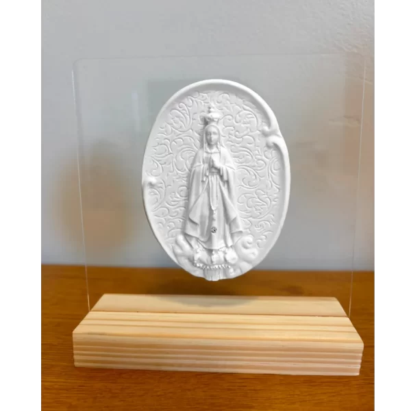 Acrilico com Medalha N.Sra de Fátima - Pó de Mármore - 16x15cm