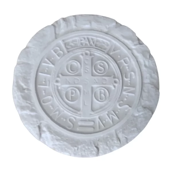 Medalha de São Bento com borda trabalhada - Pó de Mármore - 10,5 diametro