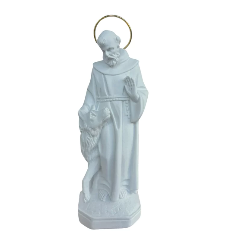 São Francisco com Lobo - Pó de Mármore - 20cm - com resplendor banhado a ouro