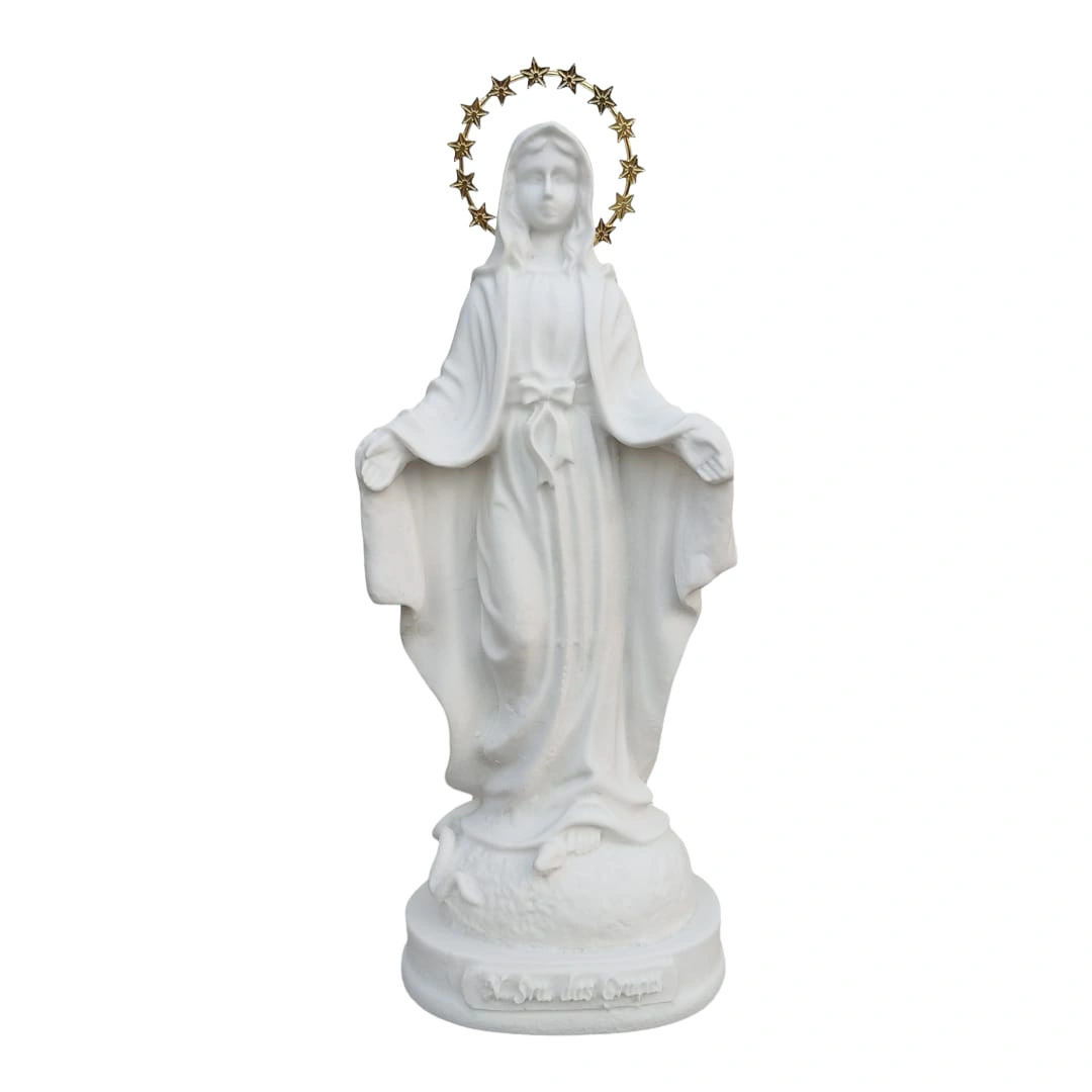 N.Sra das Graças - Pó de Mármore - 16cm - com resplendor estrelado banhado a ouro