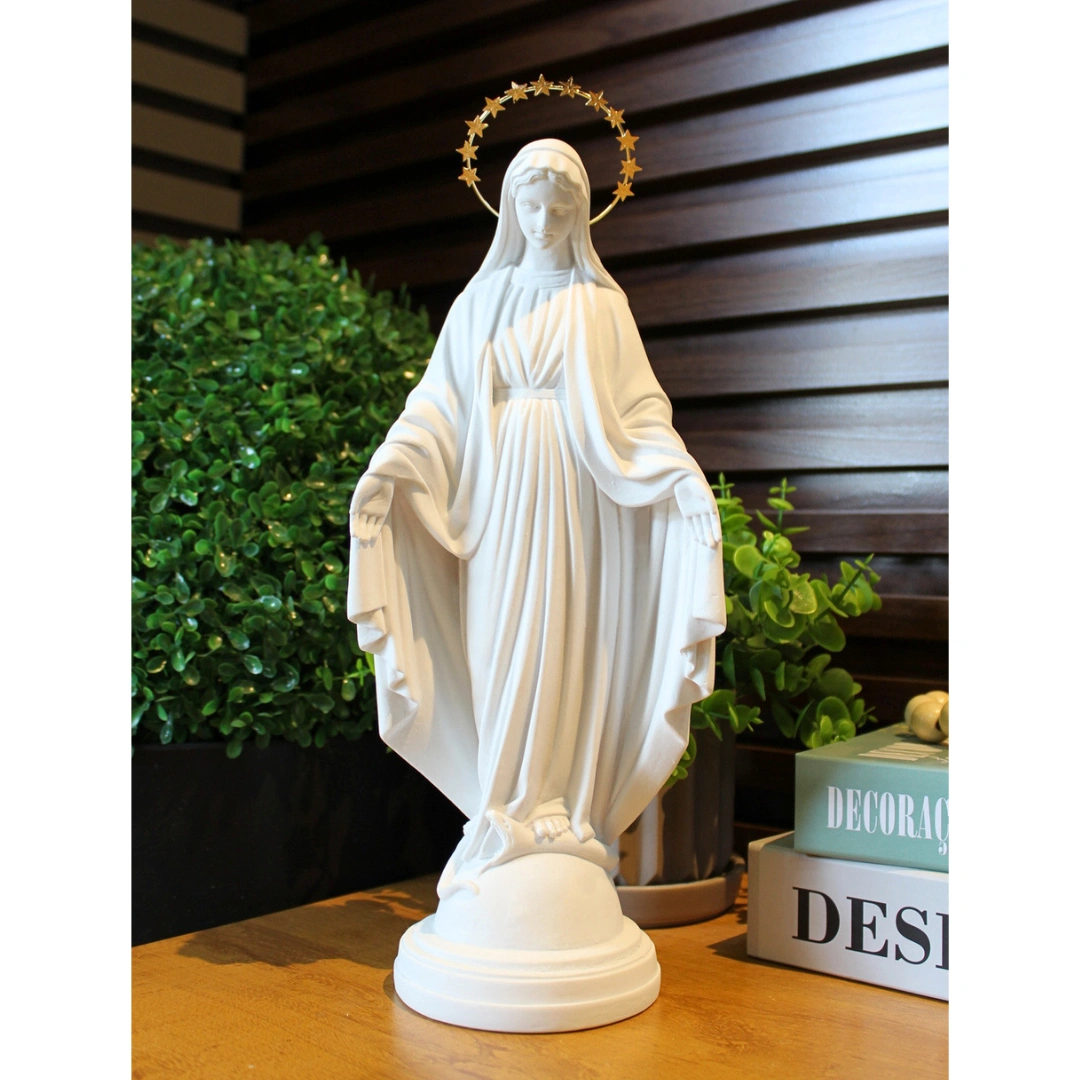 N.Sra das Graças - Pó de Mármore - 33cm - com resplendor estrelado banhado a ouro
