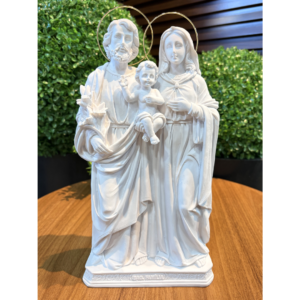 Sagrada Familia - Pó de Mármore - 30cm - com resplendor banhado a ouro