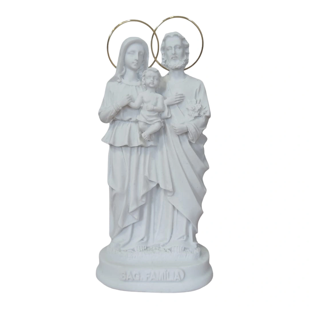 Sagrada Família - Pó de Mármore - 15cm - com resplendor banhado a ouro