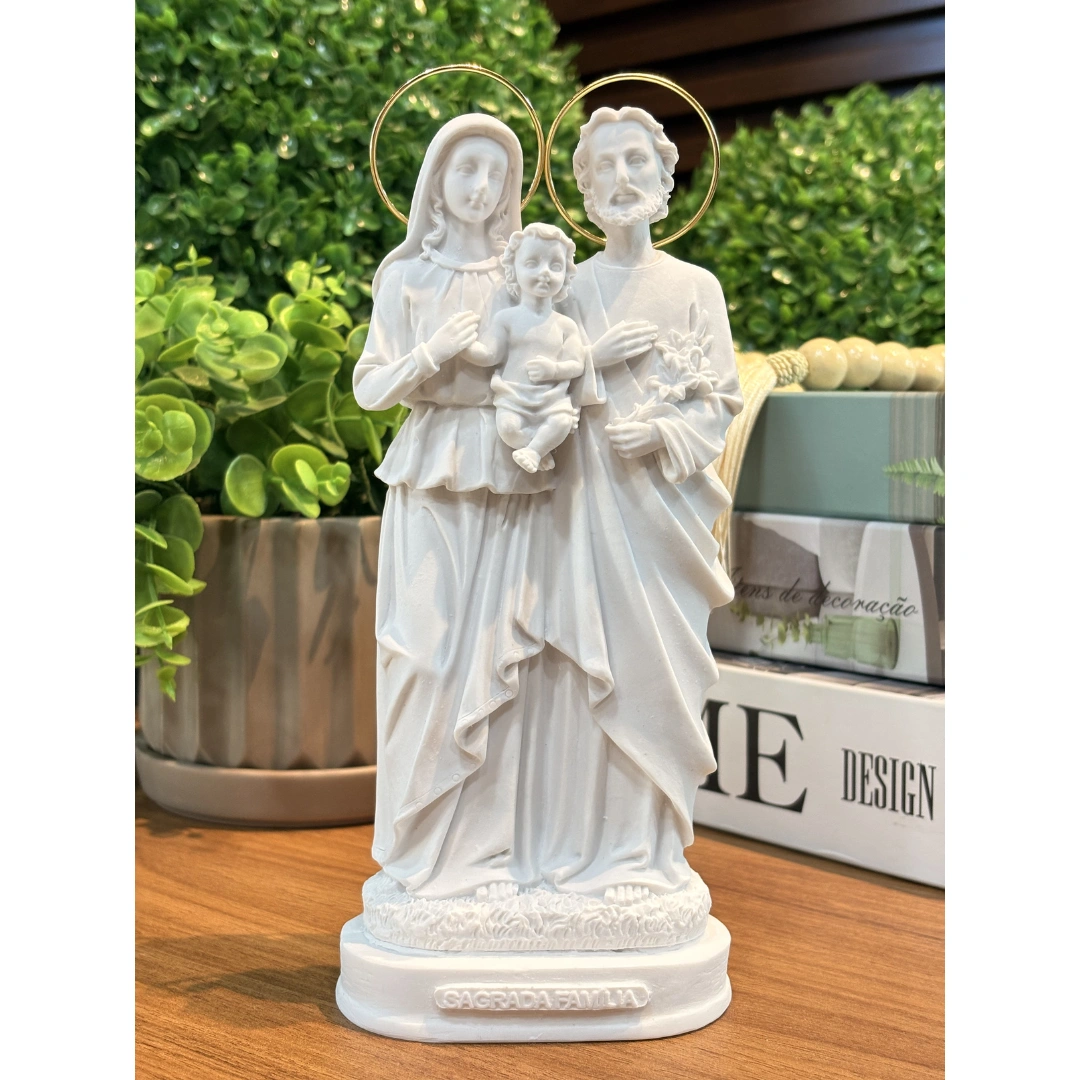 Sagrada Família - Pó de Mármore - 21cm - com resplendor banhado a ouro