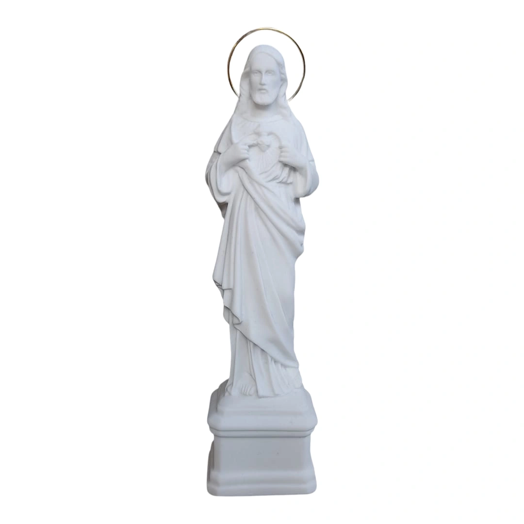 Sagrado Coração de Jesus - Pó de Mármore - 17cm - com resplendor banhado a ouro