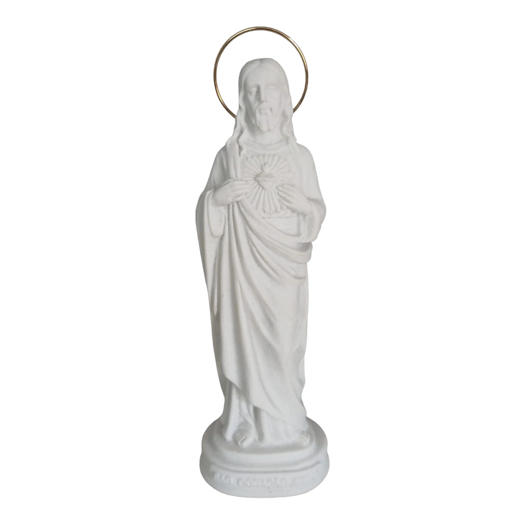 Sagrado Coração de Jesus - Pó de Mármore - 19,5cm - com resplendor banhado a ouro