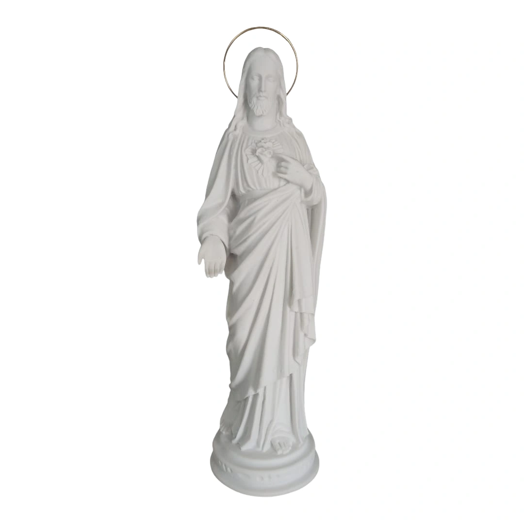 Sagrado Coração de Jesus - Pó de Mármore - 30cm - com resplendor banhado a ouro