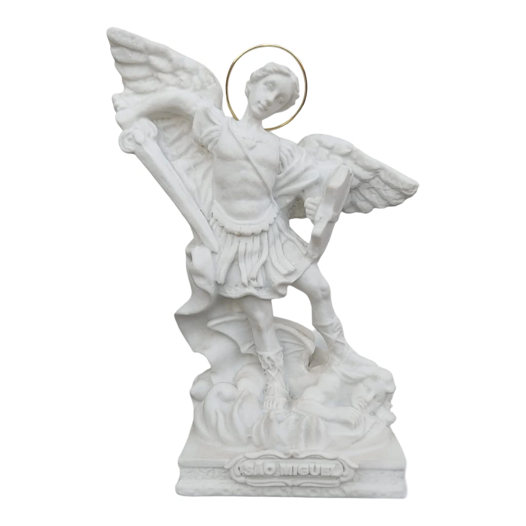 São Miguel Arcanjo - Pó de Mármore - 15cm - com resplendor banhado a ouro