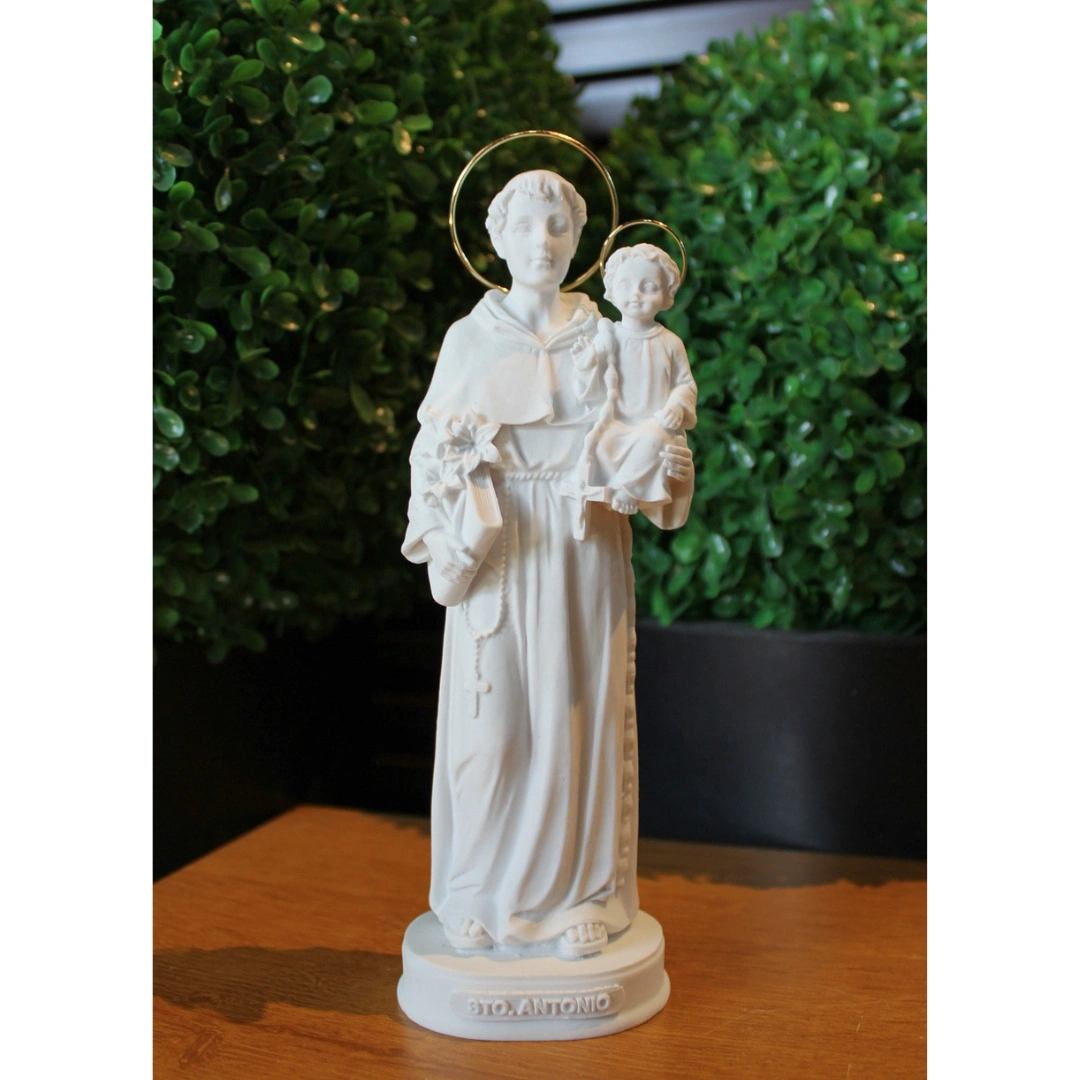 Santo Antônio - Pó de Mármore - 20cm - com resplendor banhado a ouro