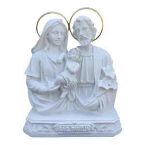 Busto Sagrada Familia - Pó de Mármore - 14cm - com resplendor banhado a ouro
