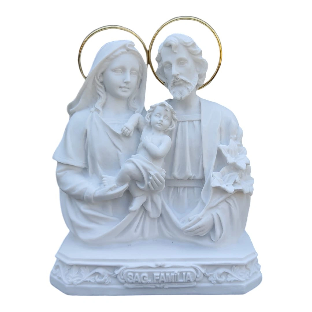 Busto Sagrada Familia - Pó de Mármore - 14cm - com resplendor banhado a ouro