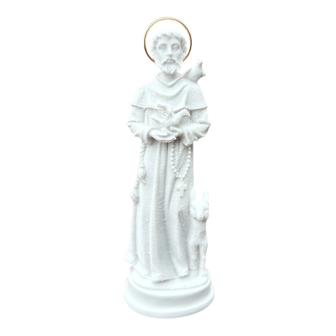 São Francisco - Pó de Mármore - 12cm - com resplendor banhado a ouro