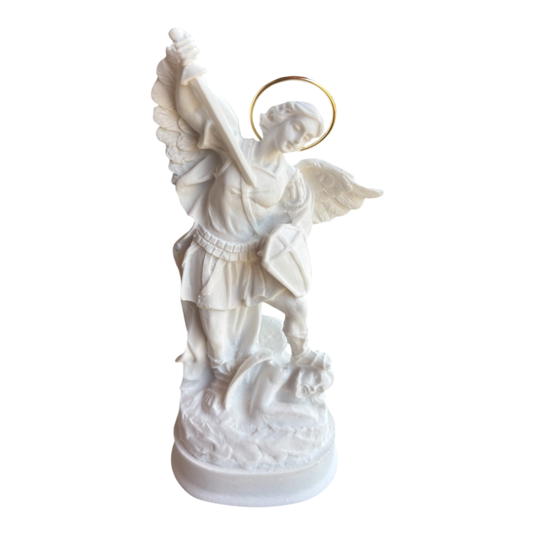 São Miguel Arcanjo - Pó de Mármore - 12cm - com resplendor banhado a ouro
