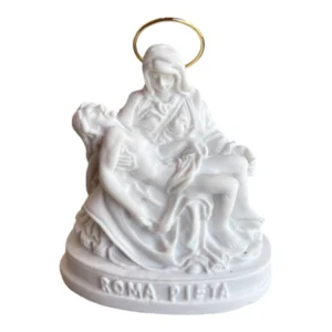 Pieta Roma - Pó de Mármore - 6,5X4X8cmcm - com resplendor banhado a ouro
