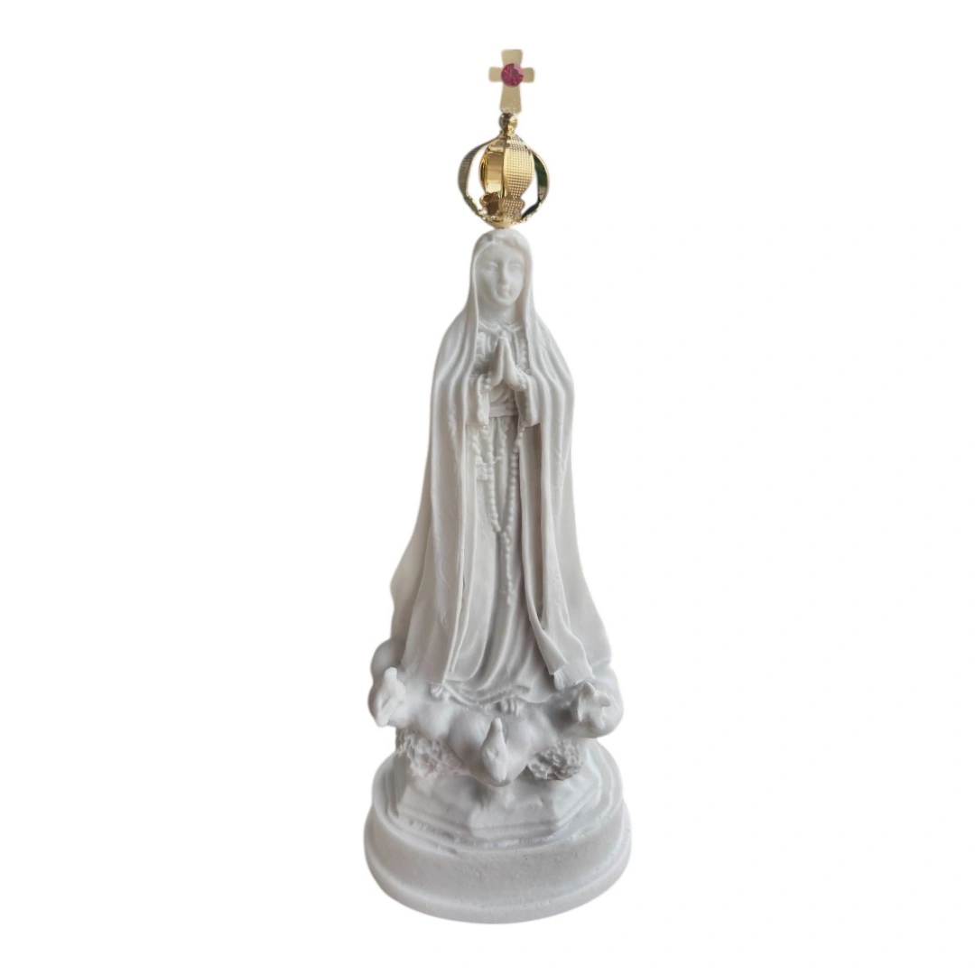 N.Sra de Fátima - Pó de Mármore - 12cm - com coroa banhado a ouro