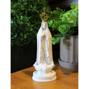 N.Sra de Fátima - Pó de Mármore - 15cm - com coroa banhado a ouro