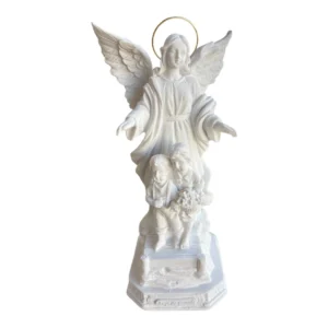 Anjo da Guarda - Pó de Mármore - 19cm - com resplendor banhado a ouro