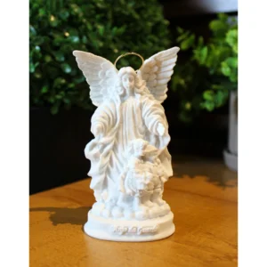 Anjo da Guarda - Pó de Mármore - 12cm - com resplendor banhado a ouro