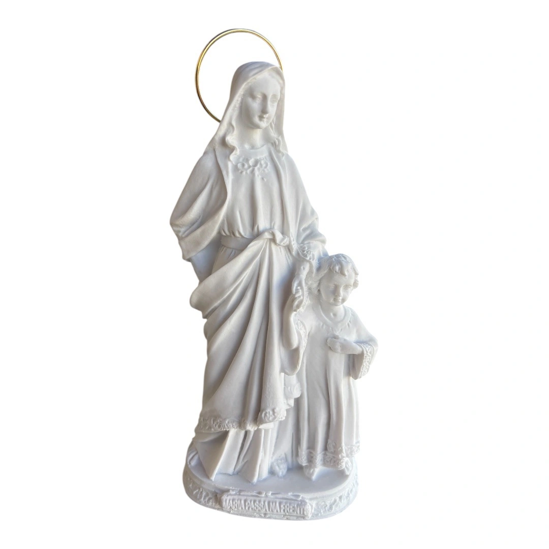 Maria Passa na Frente - Pó de Mármore - 20cm - com resplendor banhado a ouro