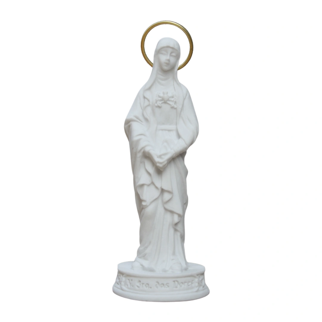 N. Sra das Dores - Pó de Mármore - 9cm - com resplendor banhado a ouro