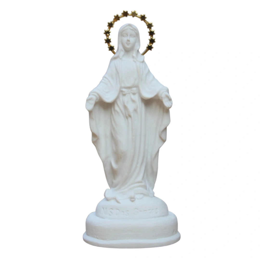 N.Sra das Graças - Pó de Mármore - 10cm - com resplendor estrelado banhado a ouro