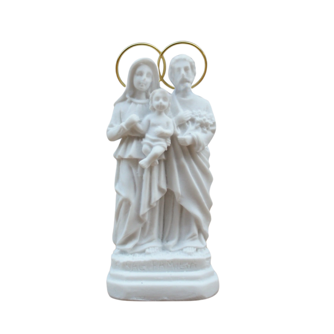 Sagrada Familia - Pó de Mármore - 9cm - com resplendor banhado a ouro