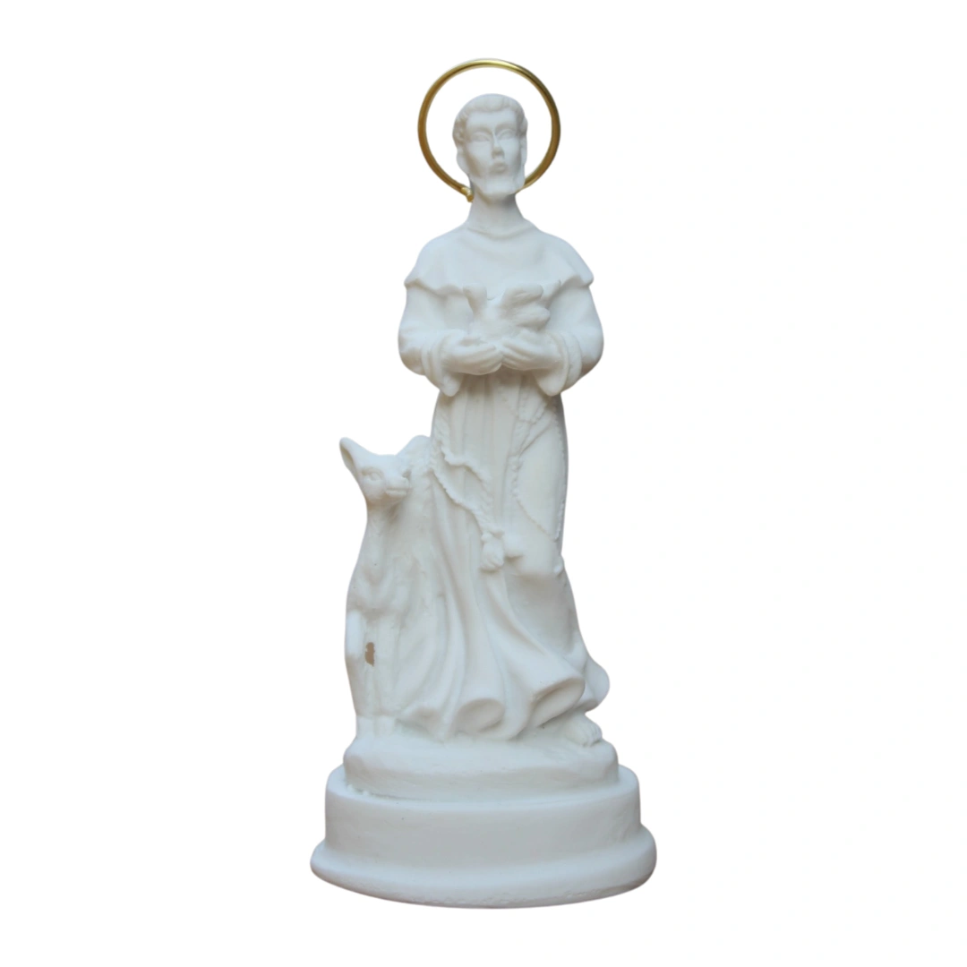 São Francisco - Pó de Mármore - 9cm - com resplendor banhado a ouro