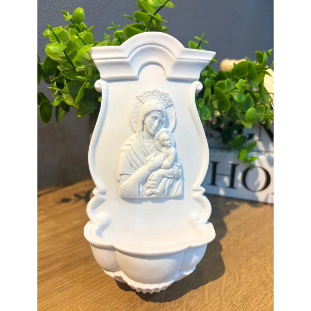 Pia Agua Benta Perpetuo Socorro - Pó de Mármore - 16,5x8,5cm
