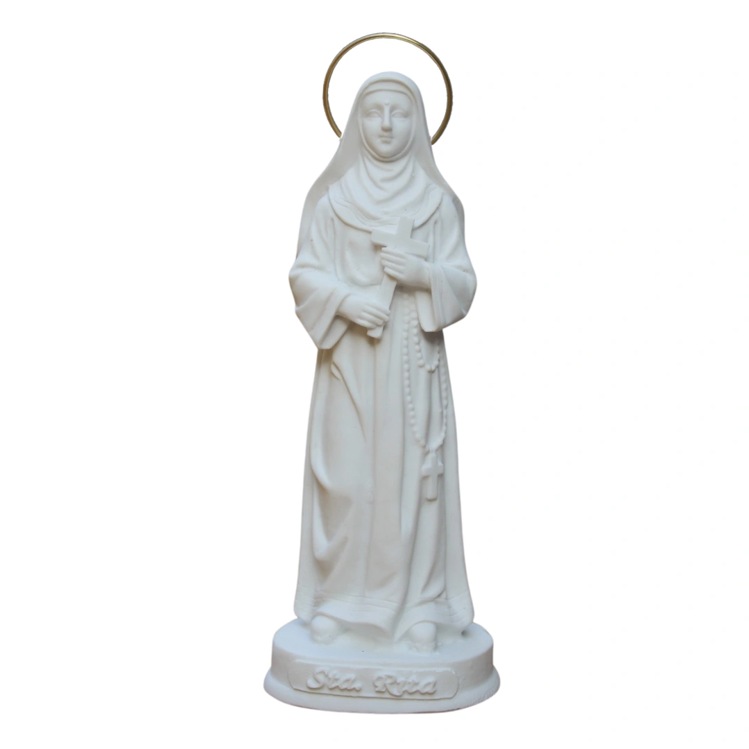Santa Rita - Pó de Mármore - 15cm - com resplendor banhado a ouro
