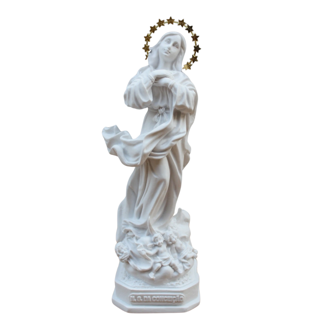 N.Sra da Conceição - Pó de Mármore - 23cm - com resplendor estrelado banhado a ouro