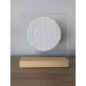 Acrilico com Medalha de São Bento com borda  - Pó de Mármore - 16x15cm