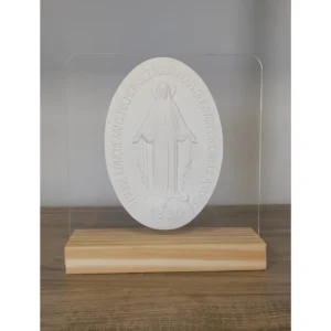 Acrilico com Placa de Nossa Senhora das Graças  - Pó de Mármore - 16x15cm