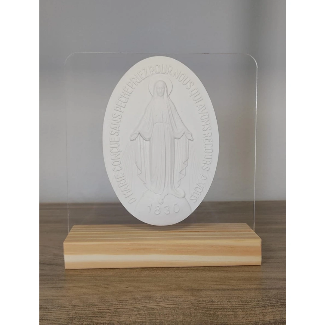 Acrilico com Placa de Nossa Senhora das Graças - Pó de Mármore - 16x15cm